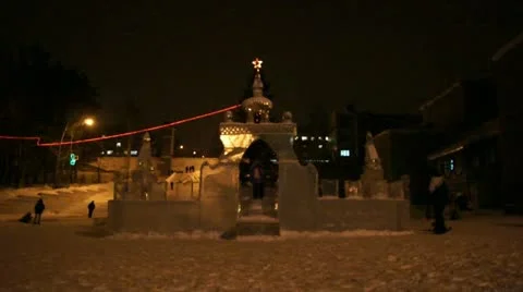 New Year's Ice Town Illuminated (02) Stock Footage