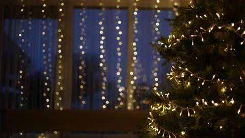New Year's illumination on windows and Christmas tree Stock Footage 167795569