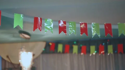 New Year's interior, interior at a children's matinee, decorated flags Stock Footage 228462005