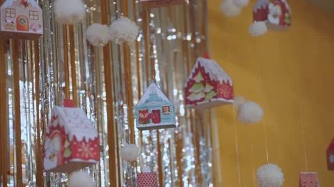 New Year's interior, interior at a children's matinee, paper houses Stock Footage 228462061