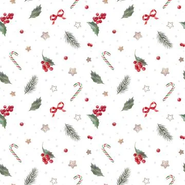 New Year's light pattern with branches and branches, watercolor illustrations Stock Illustration