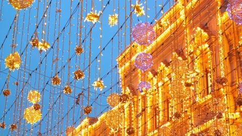 New Year's lighting decorations in UHD Stock Footage 145528441