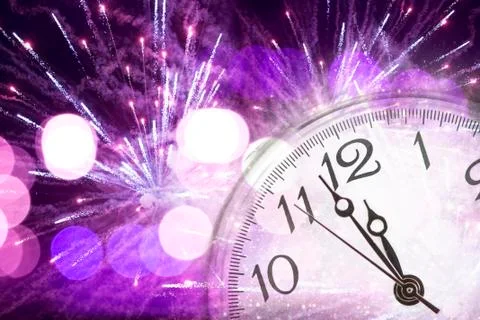 New year's at midnight - old clock and holiday lights Stock Illustration