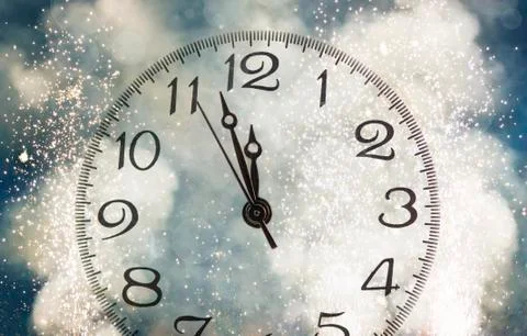 New year's at midnight - old clock and holiday lights Stock Illustration
