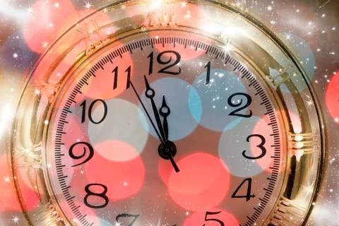 New year's at midnight - old clock and holiday lights Stock Illustration