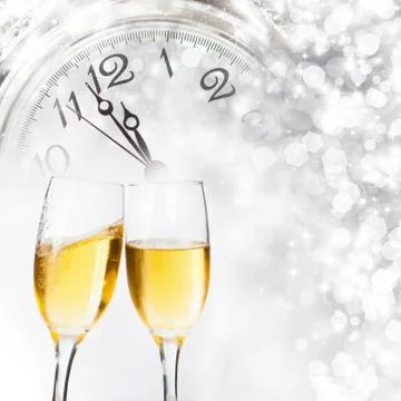 New year's at midnight - old clock and holiday lights Stock Illustration