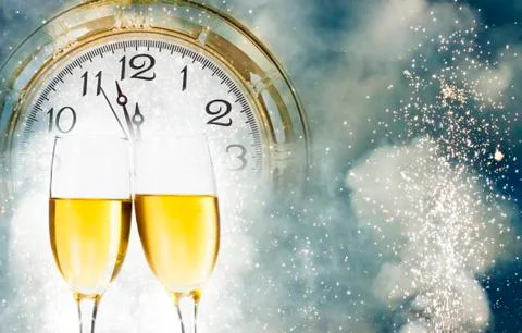 New year's at midnight - old clock and holiday lights 스톡 일러스트