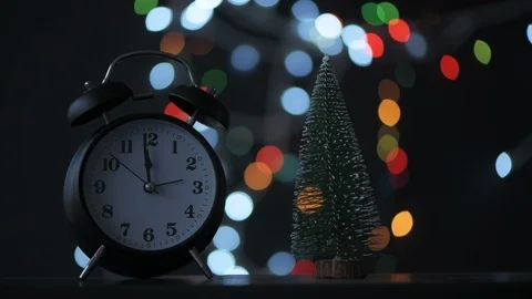 New Year's midnight retro clock face Stock Footage 98487202