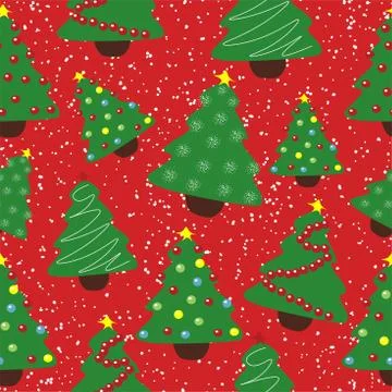 New Year's pattern of elegant green Christmas trees on a red background Stock Illustration