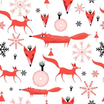 New Years pattern of red foxes Stock Illustration