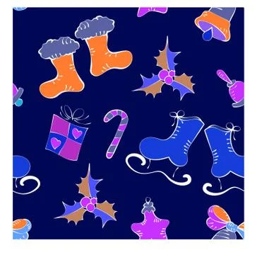 New Year's pattern with skates on a blue background Stock Illustration