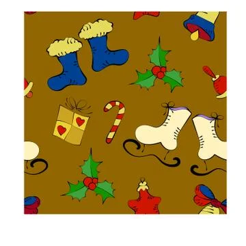 New Year's pattern with skates on a brown background Stock Illustration