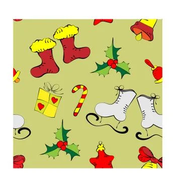 New Year's pattern with skates on a light background Stock Illustration