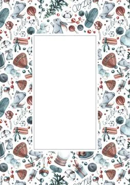 New Year's rectangular vertical card of watercolor illustrations COZY WINTER Illustrazione stock
