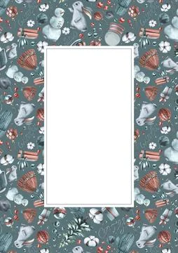 New Year's rectangular vertical card of watercolor illustrations COZY WINTER Illustrazione stock