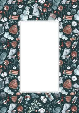 New Year's rectangular vertical card of watercolor illustrations COZY WINTER イラスト素材