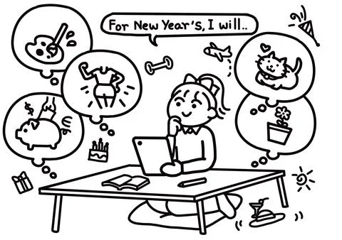 New Year's Resolution Brainstorm doodle art style. Stock Illustration