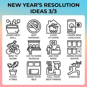 New year's resolution ideas icon set Stock-Illustration