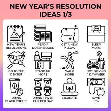 New year's resolution ideas icon set Illustrazione stock