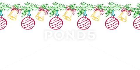 Christmas Tree Branches Border Over White Stock Photo - Image of