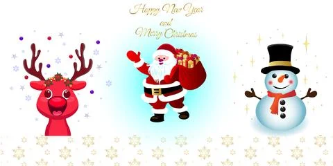 New Year's set with Christmas elements and inscriptions Illustrazione stock