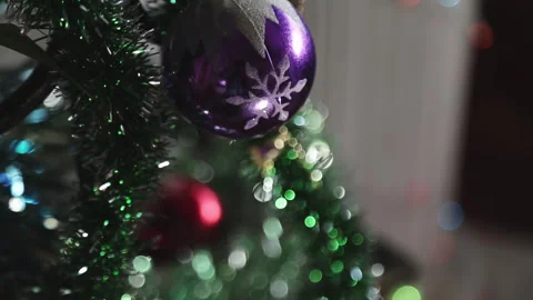 New Year's shiny decor in the interior of the apartment. Christmas decorations Stock Footage 264558590