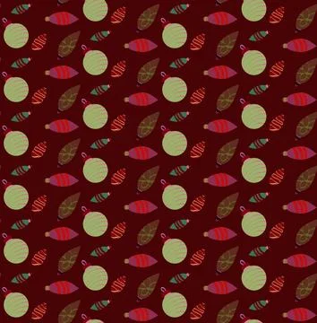 New Year's simple toys with patterns on a dark burgundy background. Stock Illustration