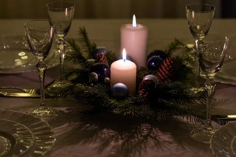 New Year's table. Christmas table setting. Stock Photos
