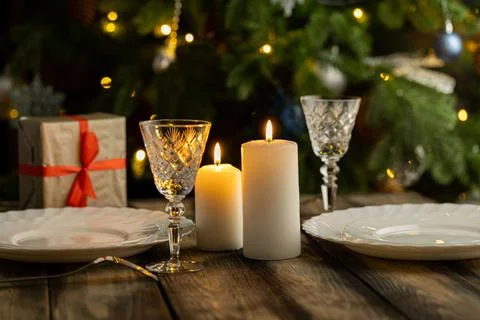 New Year's table. Christmas table setting. Stock Photos