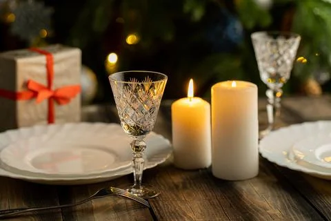 New Year's table. Christmas table setting. Stock Photos