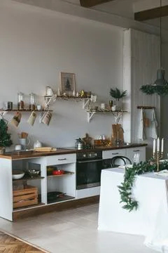 New Year's table setting. Waiting for Christmas. Stock Photos