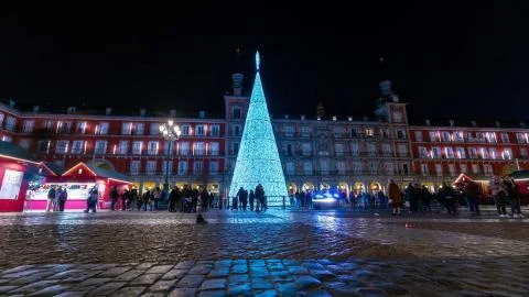 New Year's tree in the main square of Madrid Stock Photos