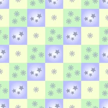 New Year's winter geometric pattern with squares, stars and snowflakes in green Stock Illustration