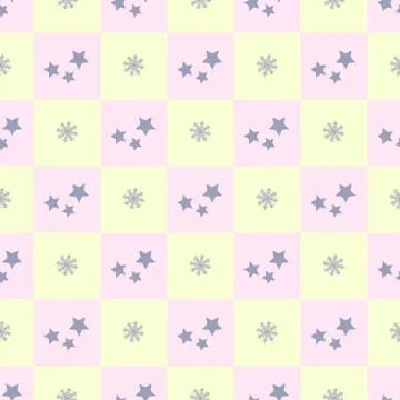 New Year's winter geometric pattern with squares, stars and snowflakes in pink Stock Illustration