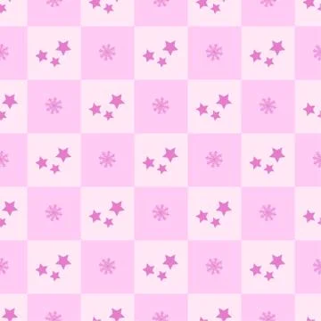 New Year's winter geometric pattern with squares, stars and snowflakes in pink Stock Illustration