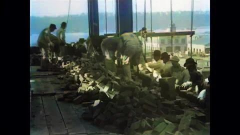 New York, 1906: Construction Workers Laying Bricks, Colorized Stock Footage 241650452