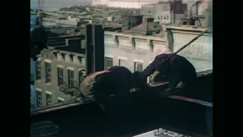 New York, 1906: Construction Workers Move Beam Into Place, Colorized (2/2) Stock Footage 241701560