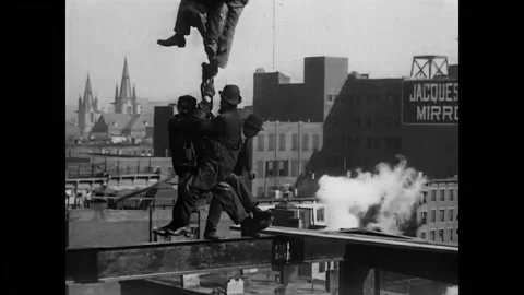 New York, 1906: Construction Workers Hang From Crane Stock Footage 241702152