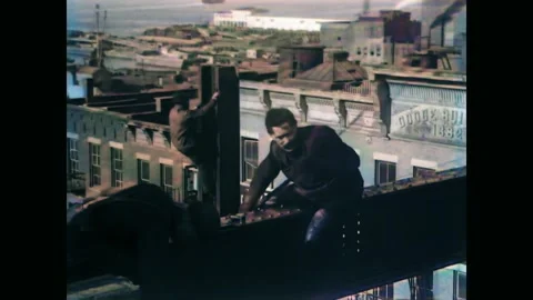 New York, 1906: Construction Workers Move Beam Into Place, Colorized (1/2) Stock Footage 241704336