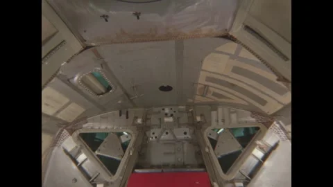 NEW YORK - 1968 - View of the ceiling and docking tunnel of the LM-10 cabin. The Vídeos de archivo 340578716