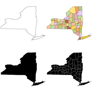 New york administrative map, New York outline and counties state map set - .. Stock Illustration