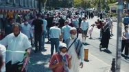New York, April 8, 2020: A Lot People Go Out Walking On The Street With Medical Stock Footage