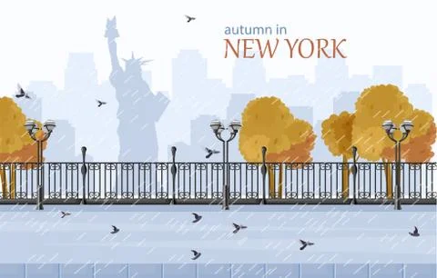 New York autumn Vector flat style. Fall season park views Ilustración de archivo