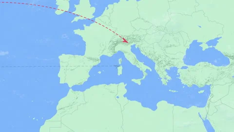 New York to Bari Flight Path Map Animation Vidéo 334588093
