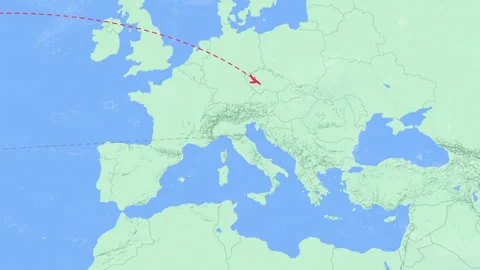 New York to Belgrade Flight Path Map Animation Stock-Footage 334588083