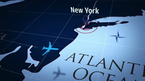 New York on blue map with plane Stock Footage 109230394