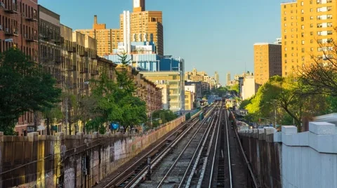 New York The Bronx borough Railway Train Day timelapse Stock Footage