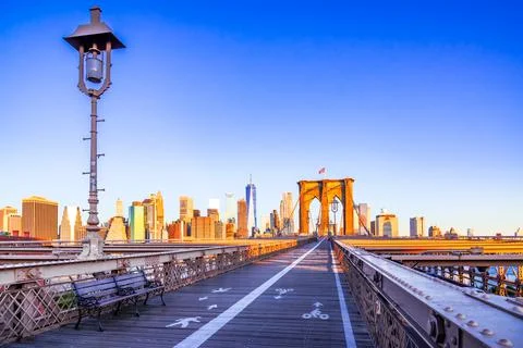 New York, Brooklyn Bridge and Manhattan - United States of Ameri Stock Photos