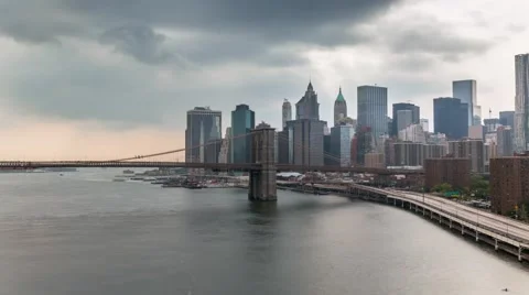 New York Brooklyn bridge Cloudy day Timelapse Stock-Footage 60669853