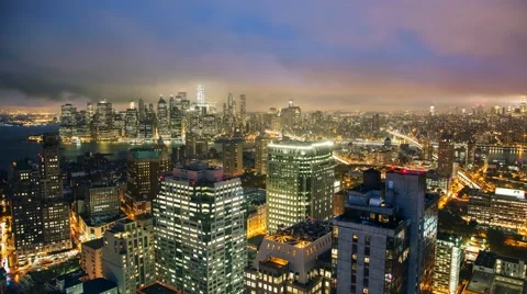 New York Brooklyn rooftops Evening sky Clouds Timelapse Stock Footage 60669907
